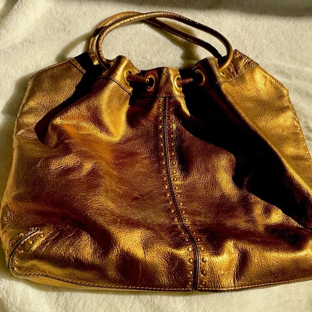 Michael Kors leather bronze brown metallic brown shoulder bag
